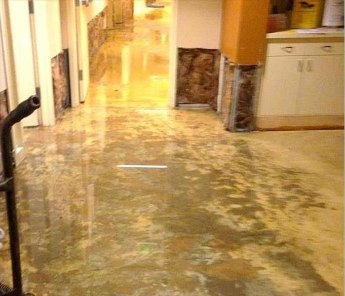 concrete floor, flood cuts shown by common hall area
